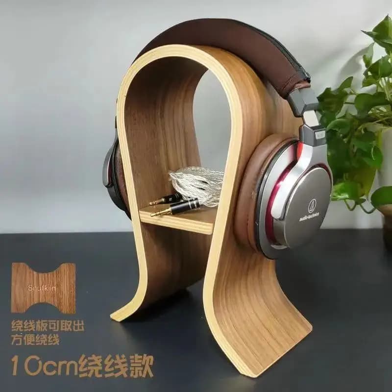 Office desk headphone stand Support for play headphone display Walnut wood hook, width 10 cm/12 cm
