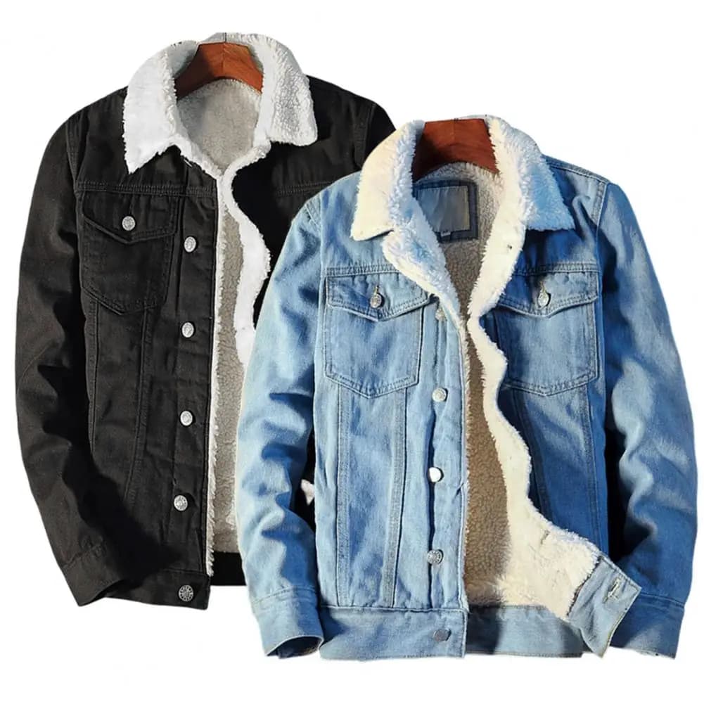 Giacca da uomo autunno inverno denim interno in pile addensare jeans invernale giacca cappotto giacca da uomo rovesciata in velluto Parka in pelliccia da uomo