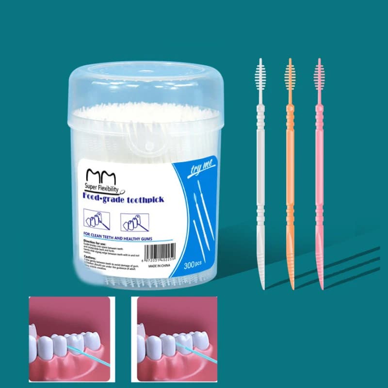 300 pz Plastica Doppia Testa Spazzolino Interdentale Filo Interdentale Bastone Bocca Igiene Stuzzicadenti di Plastica Spazzolino Da Denti Spazzolino Per La Pulizia Dei Denti