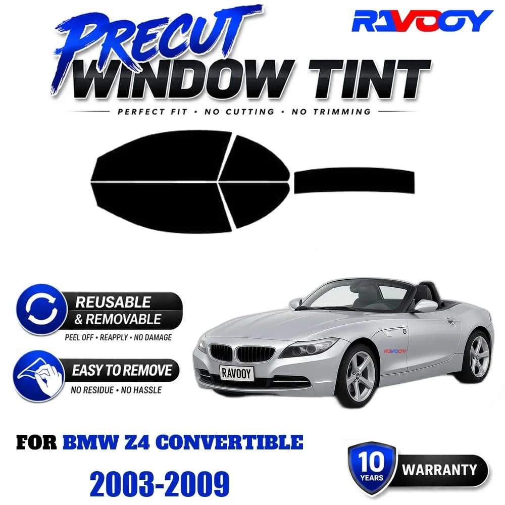 RAVOOY Precut Window Tint, Reusable Removable EPU Film, Custom Fit for Bmw Z4 Convertible 2003-2009, UV Heat Protection