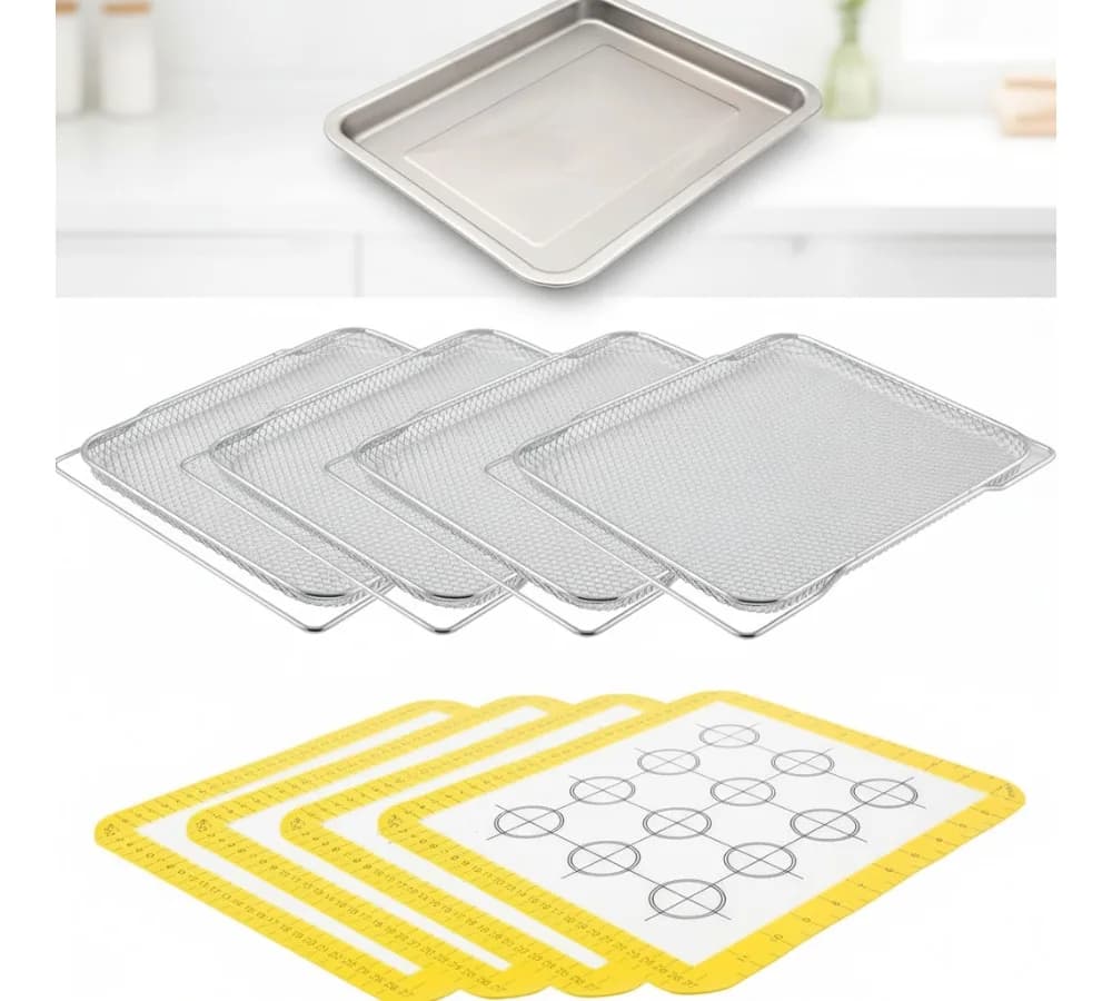 Kit da forno definitivo da 9 pezzi con tappetini in silicone e rack in acciaio inossidabile, compatibile con forni friggitrici ad aria