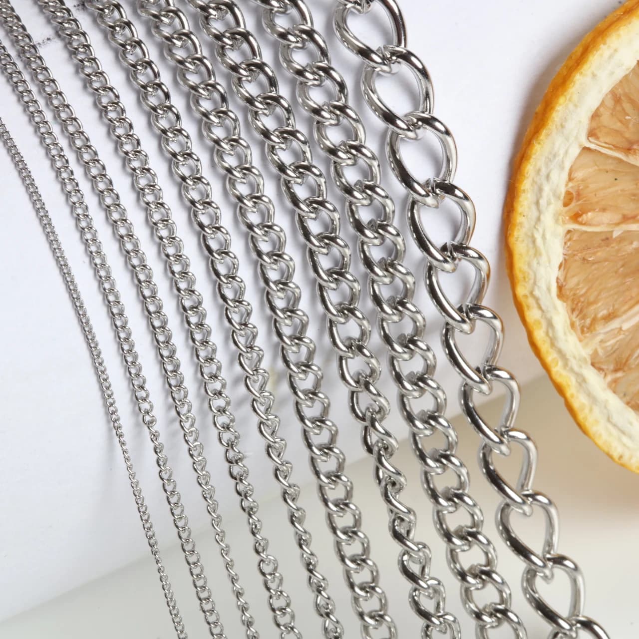 Catene in acciaio inossidabile da 3/4/5/6/8/10 mm, catene a maglie metalliche di diverse dimensioni per la creazione di gioielli, braccialetti fai da te, collane e accessori.