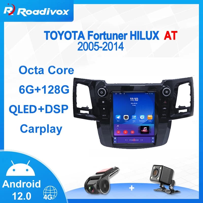 9.7 "Android 12 schermo verticale Tesla Style Autoradio Per TOYOTA Fortuner HILUX 2005-2014 Carplay GPS Navi Lettore Multimediale 4G