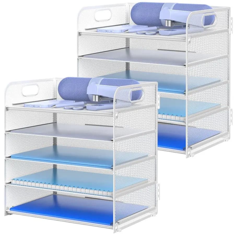 5-level desk organizer for letters and documents, with handle, metal, desk documents holder