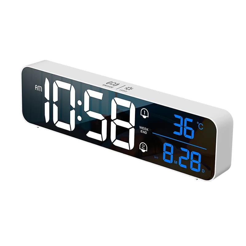 Digital LED Alarm Clock electronic wall/table clock with temperature Snooze Date Weekly day and double alarms 40 ringtones