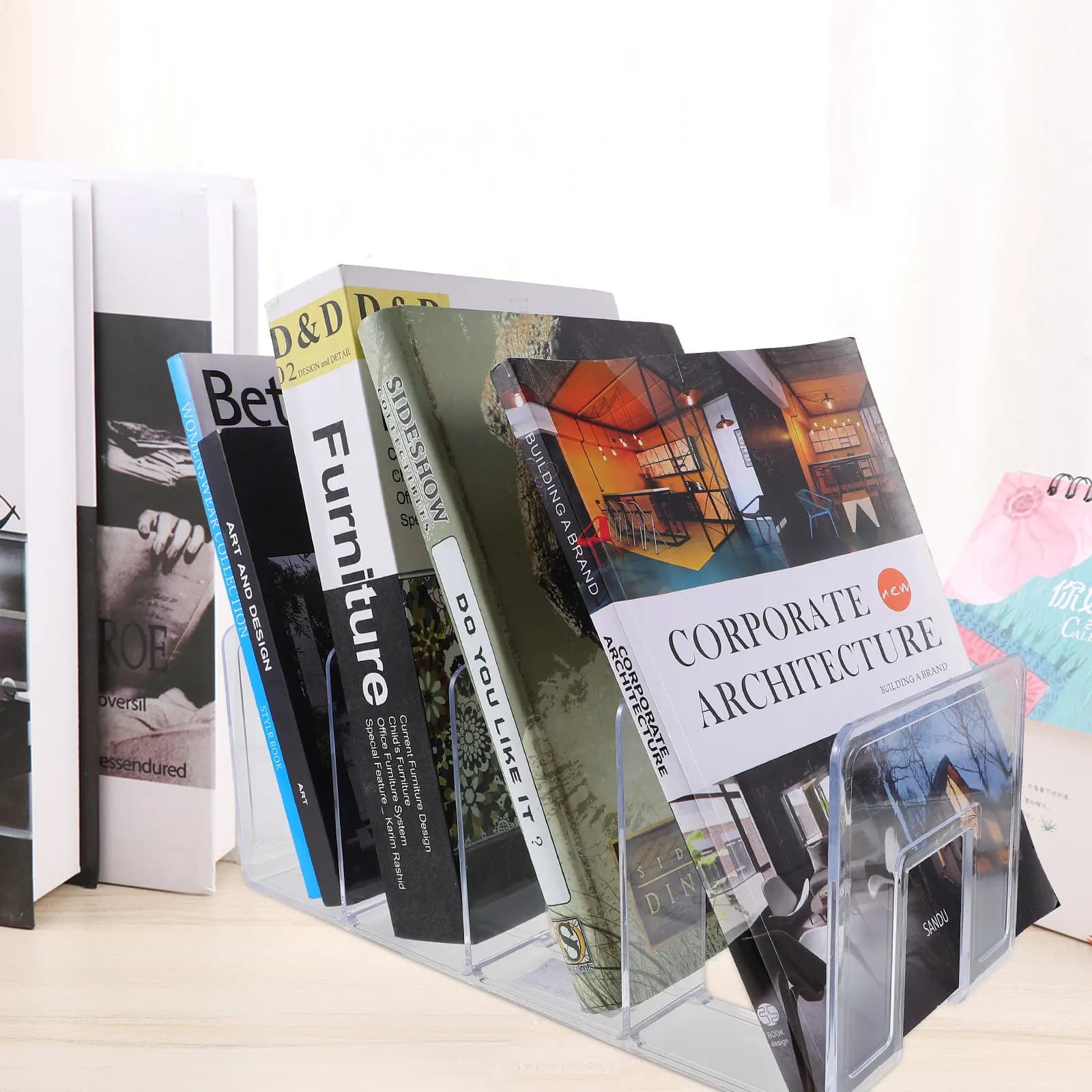 Fermalibri in Acrilico Robusto, Supporto per Libri da Scrivania, Organizzatore per Scaffali, Design Semplice ed Elegante per Libri, Riviste, Documenti, Scrivania da Ufficio