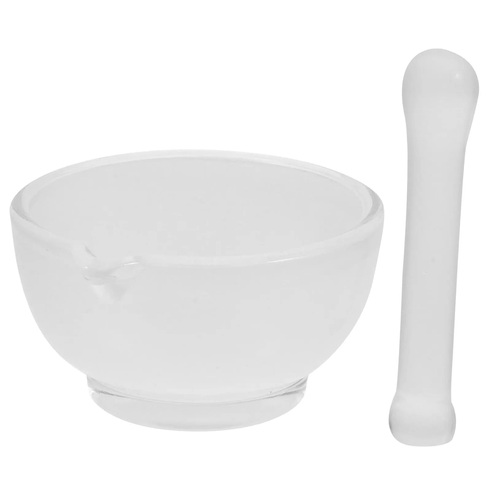 Set di 1 ciotola e pestello in vetro, resistente, per laboratorio e cucina, con base antiscivolo, robusto e resistente agli urti, per spezie ed erbe aromatiche.