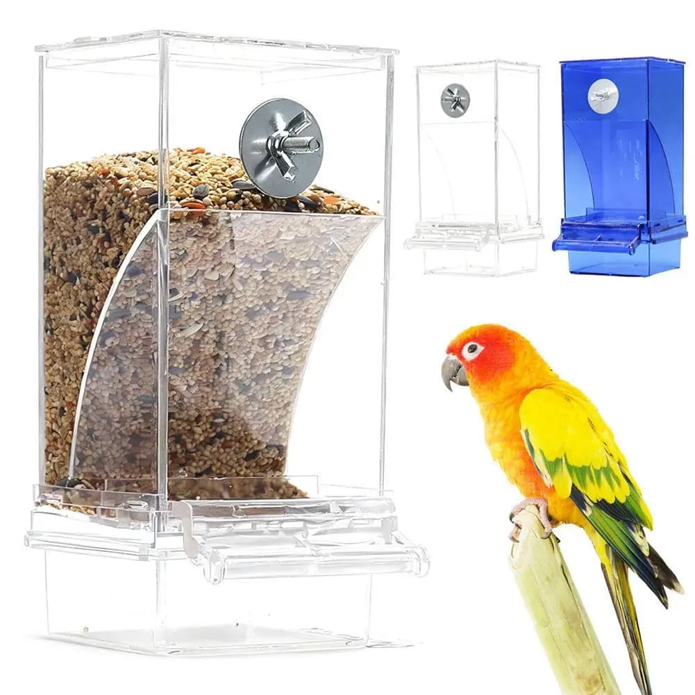 No Mess Automatic Bird Feeder Transparent Food Container Cage Parrot Feeder Accessories for Small Birds Parrot
