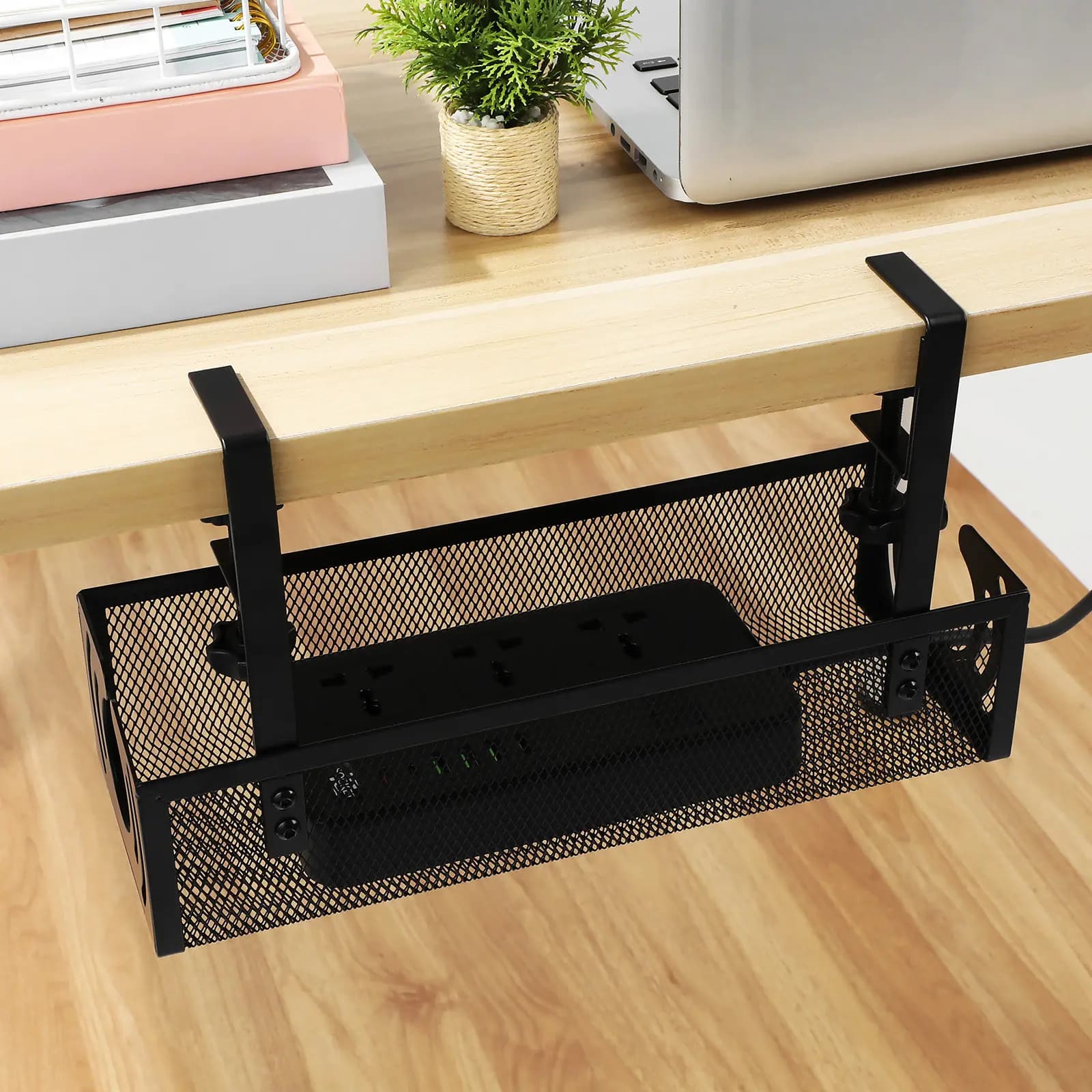 1 set di organizer per cavi da scrivania con morsetto, design regolabile, supporto per cavi antiscivolo, organizer per fili sotto la scrivania