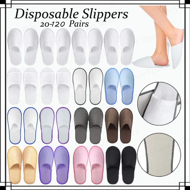 Pantofole usa e getta da 20-200 paia per gli ospiti Pantofole spa antiscivolo per hotel Scivoli unisex in peluche spazzolato per scarpe da viaggio per la casa