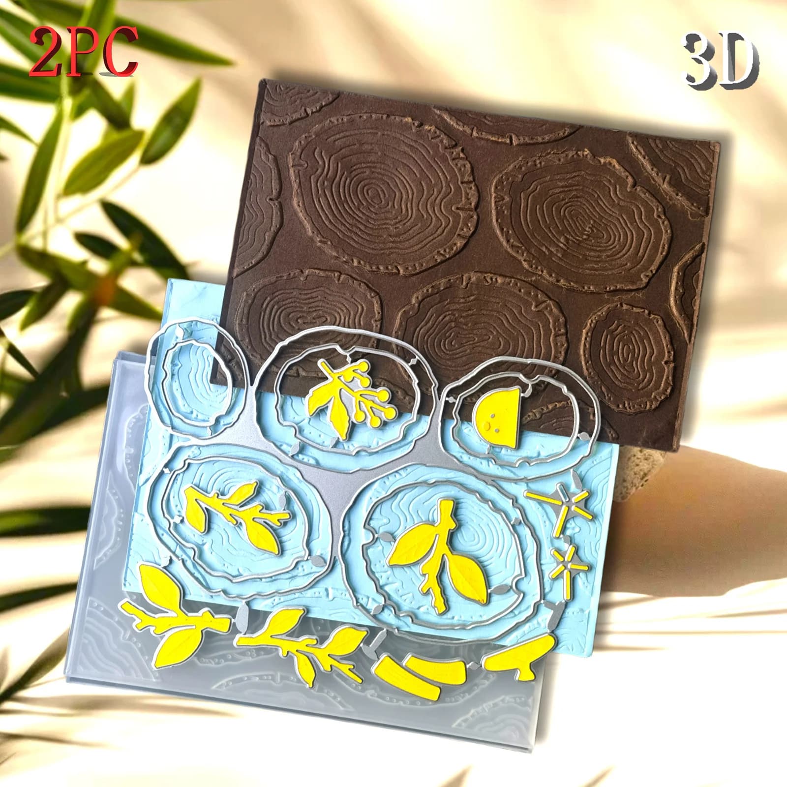 Natural Texture: Design of Tree Rings "3D Embossed Folder and Die Cutting Kit - DIY Scrapbook Craft Supplies, White Plastic Temp