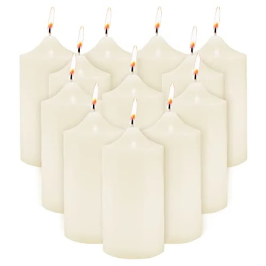 Candele a Colonna Senza Profumo per Matrimoni, Decorazione Casa, Relax, Spa, Stoppino in Cotone Senza Fumo, 12 Pezzi, Avorio, 3"x6"