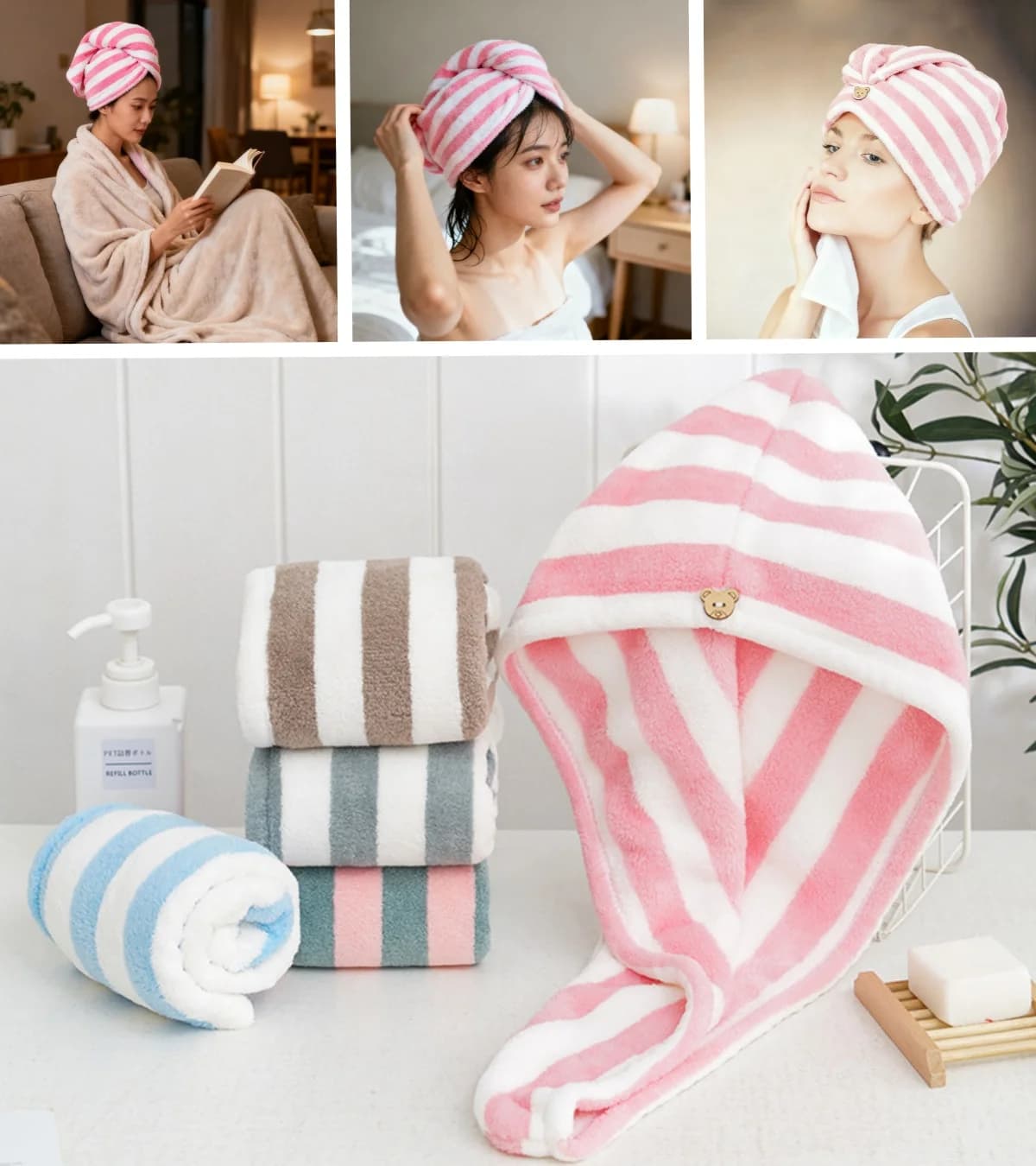 Asciugamano Turbante per Capelli, Copricapo Asciugante in Tinta Unita, Asciugamano ad Asciugatura Rapida, Copricapo Morbido Unisex per il Bagno