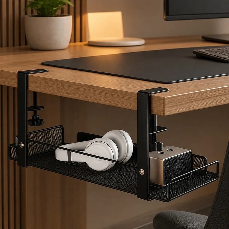 Under-Desk Steel Wire Management Tray, Durable Cable Organizer Rack with Tool-Free Setup