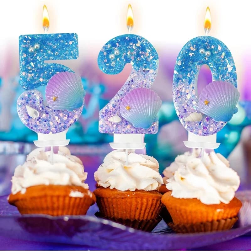 Digital candle with free combination of numbers from 0 to 9, birthday candle with purple shell, perfect for birthday parties, anniversaries and weddings.