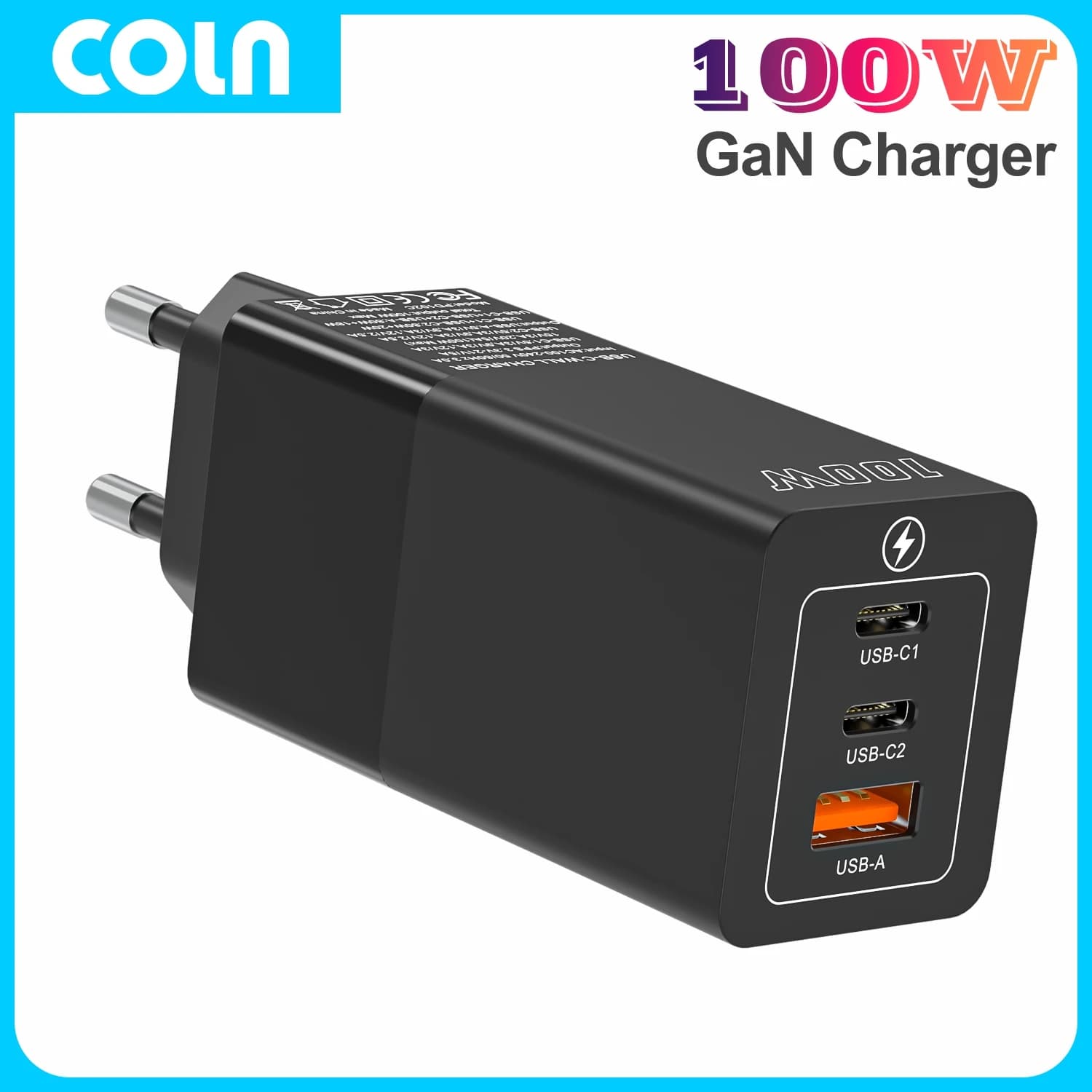 COLN PD100W Caricatore USB tipo C GaN 100W Caricatore rapido Ricarica rapida Alimentazione per laptop per MacBook iPhone 14 15 Samsung S23 24 Ultra