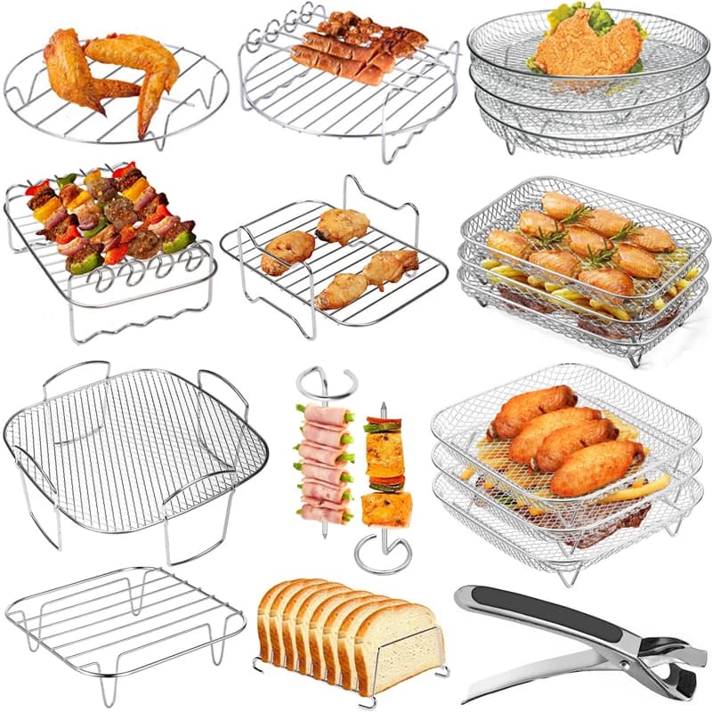 Air Fryer Universal Accessories Metal Oven Air Fryer Rack to Bake Stackable Grid for Skewers Suitable for All Air Fryers 4.2Qt - 5.8Qt