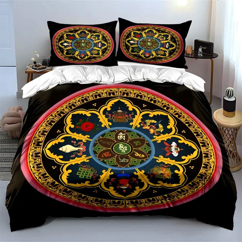 Set di biancheria da letto con copripiumino morbido e confortevole, decorazione artistica Mandala, include 1 copripiumino e 2 federe, regalo