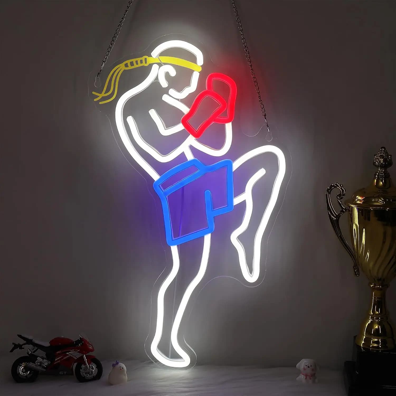 Muay Thai Kickboxer LED Neon Sign USB Wall Light Fighter Boxing Glove Neon Lamp Gym Training Studio Bar Man Cave Wall Decor Gift