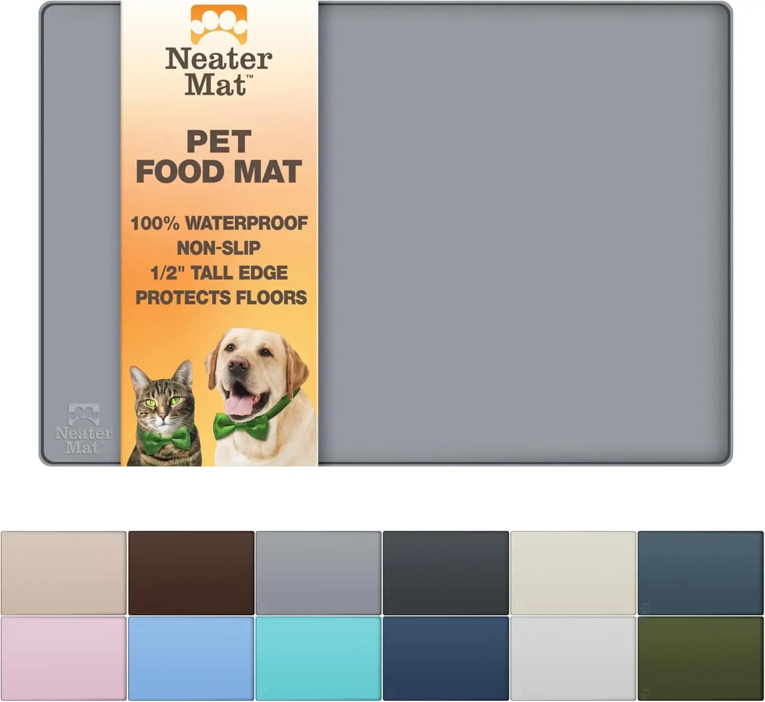 Tappetino Impermeabile in Silicone per Cibo per Animali Domestici con Bordo Rialzato, Base Antiscivolo, Facile da Pulire per Ciotole di Cani e Gatti, Grigio Canna di Fucile