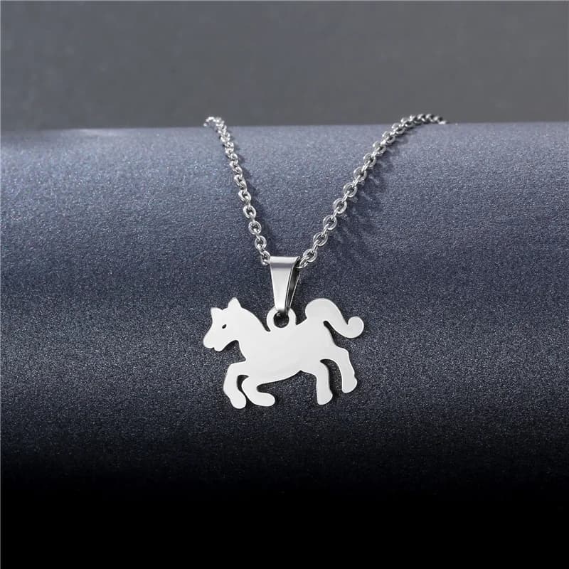 New cute pony necklace - cartoon animal stainless steel jewelry piece - creative pendant. Allergy-proof jewelry.