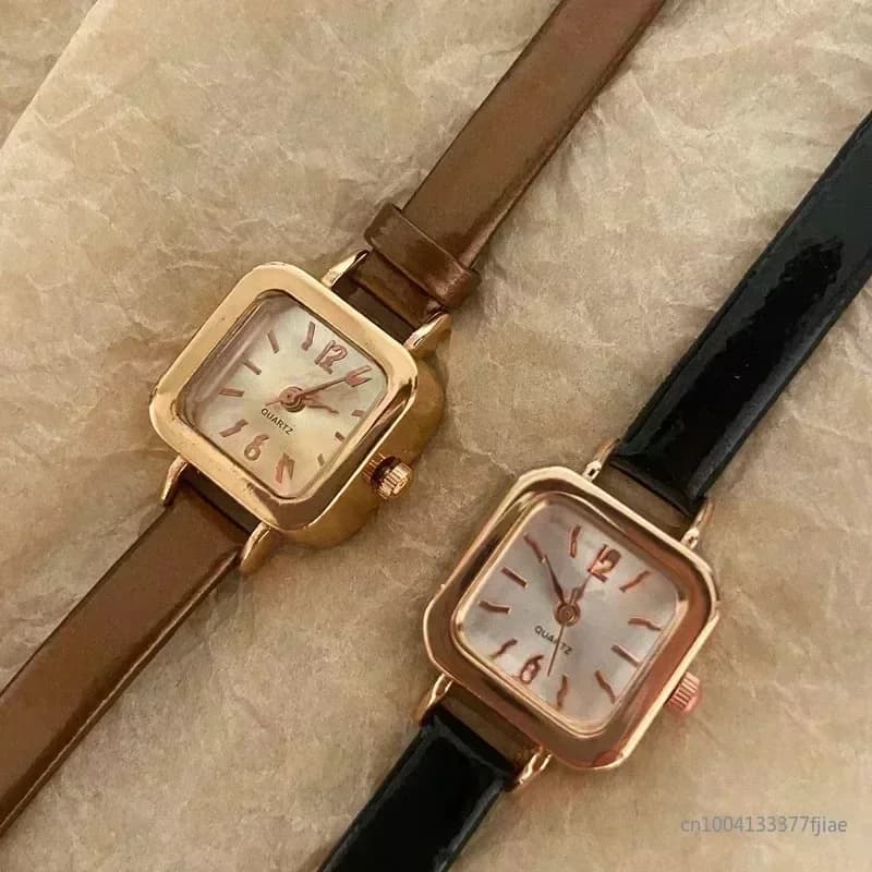 Women's Watch Small Square Dial Slim Leather Strap Wrist Watch Elegant Quartz Watch Casual Reloj Mujer
