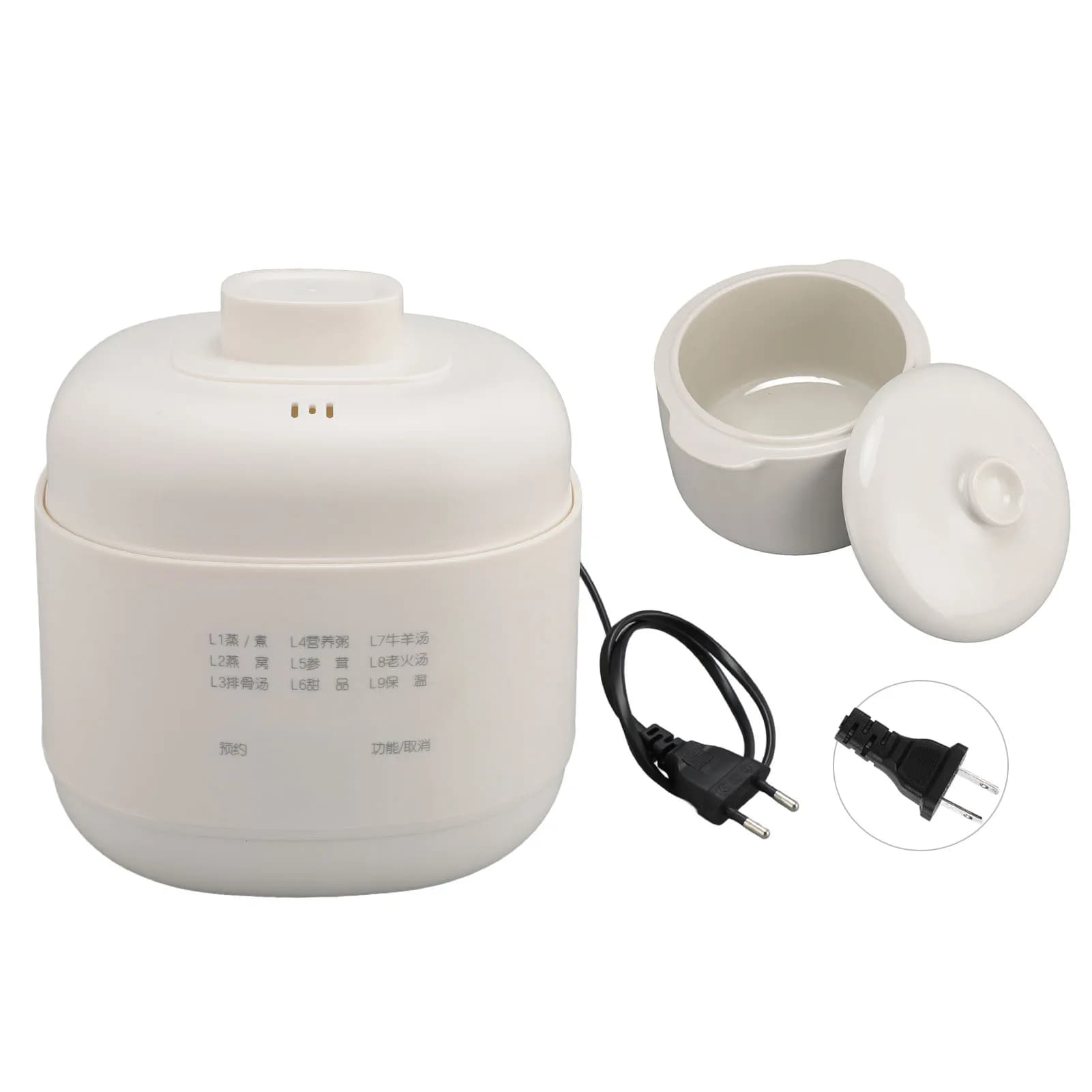 Mini pentola elettrica per stufato 200W 1L Zuppa di ceramica Fornello per porridge Anti bruciare a secco Piccola pentola a cottura lenta con coperchio timer per la cucina domestica