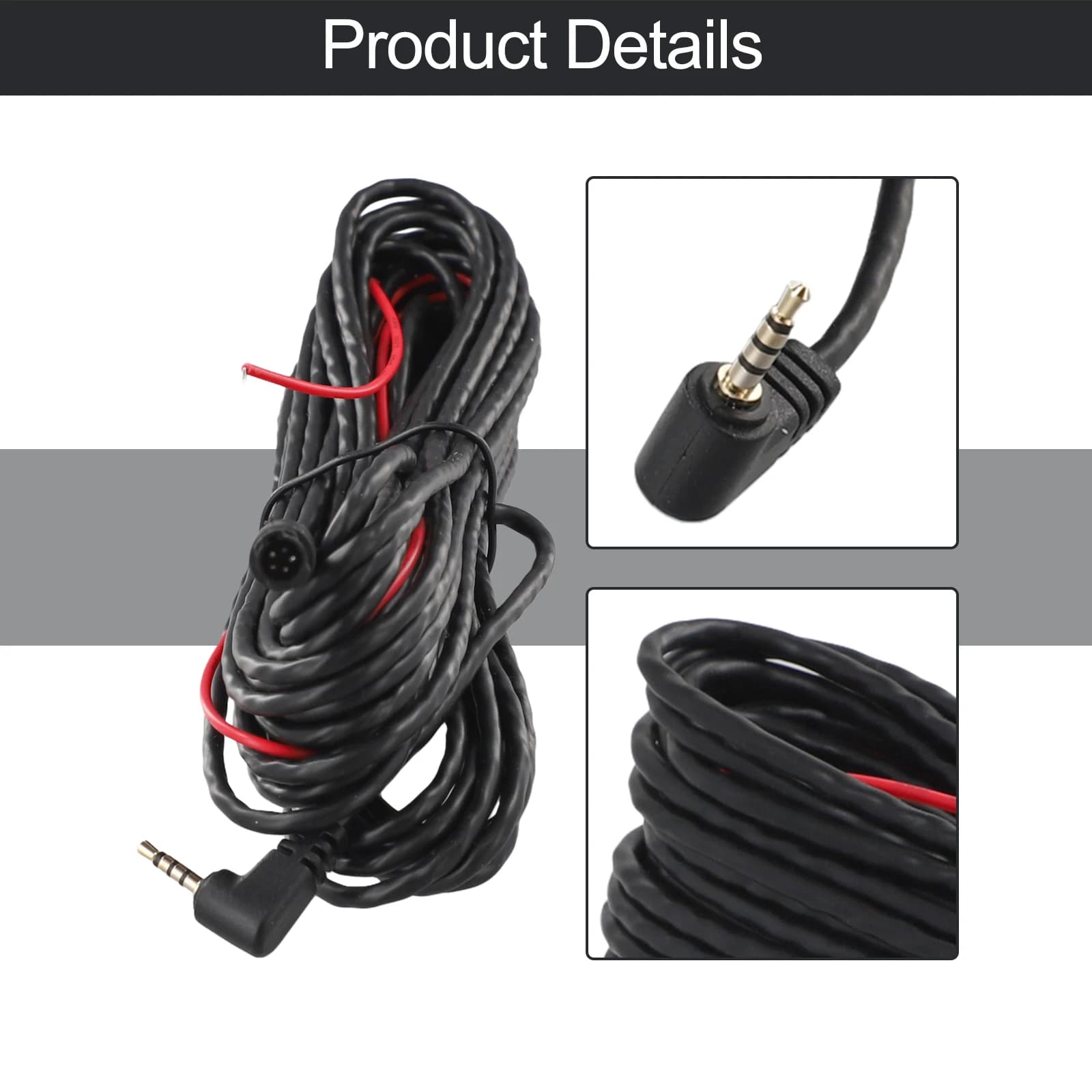 AV Cable for Dash Cam and Camera Rear, 2.5mm 5 Pin Connector, Level 4, Length 9.5m, Compatible with Front and Rear Recording Configurations