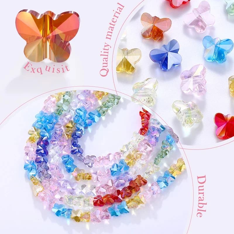 Perline di Vetro a Forma di Farfalla 8*10mm, Perline Sciolte di Cristallo Colorate a Forma di Insetto per Bracciali, Collane, Orecchini, Creazione di Gioielli e Progetti di Perline