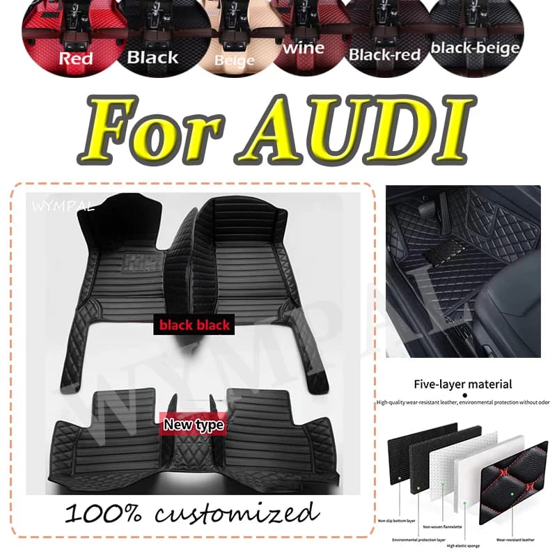 Tappetini per auto personalizzati di lusso per AUDI Q3 8U A3 SEDAN Q5 8R Q8 A1 SQ5 S3 Q7 Q3 e-tron S5 A6 C6 A4 Avant A8 D3 Tappetini per auto Cuscinetti completi