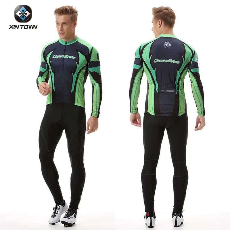 XINTOWN Completo Ciclismo Autunnale da Uomo a Maniche Lunghe, Nuovo Set Abbigliamento Bici Traspirante ad Asciugatura Rapida con Maglia e Salopette