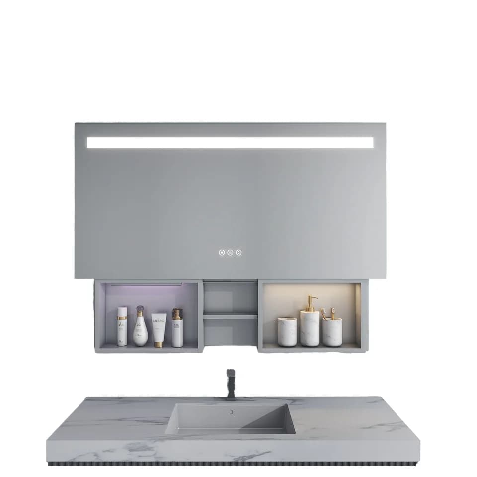 Specchio LED Rettangolare Personalizzato con Interruttore Touch, Sollevamento Automatico e Funzione Antiappannamento per Arredo Bagno Villa