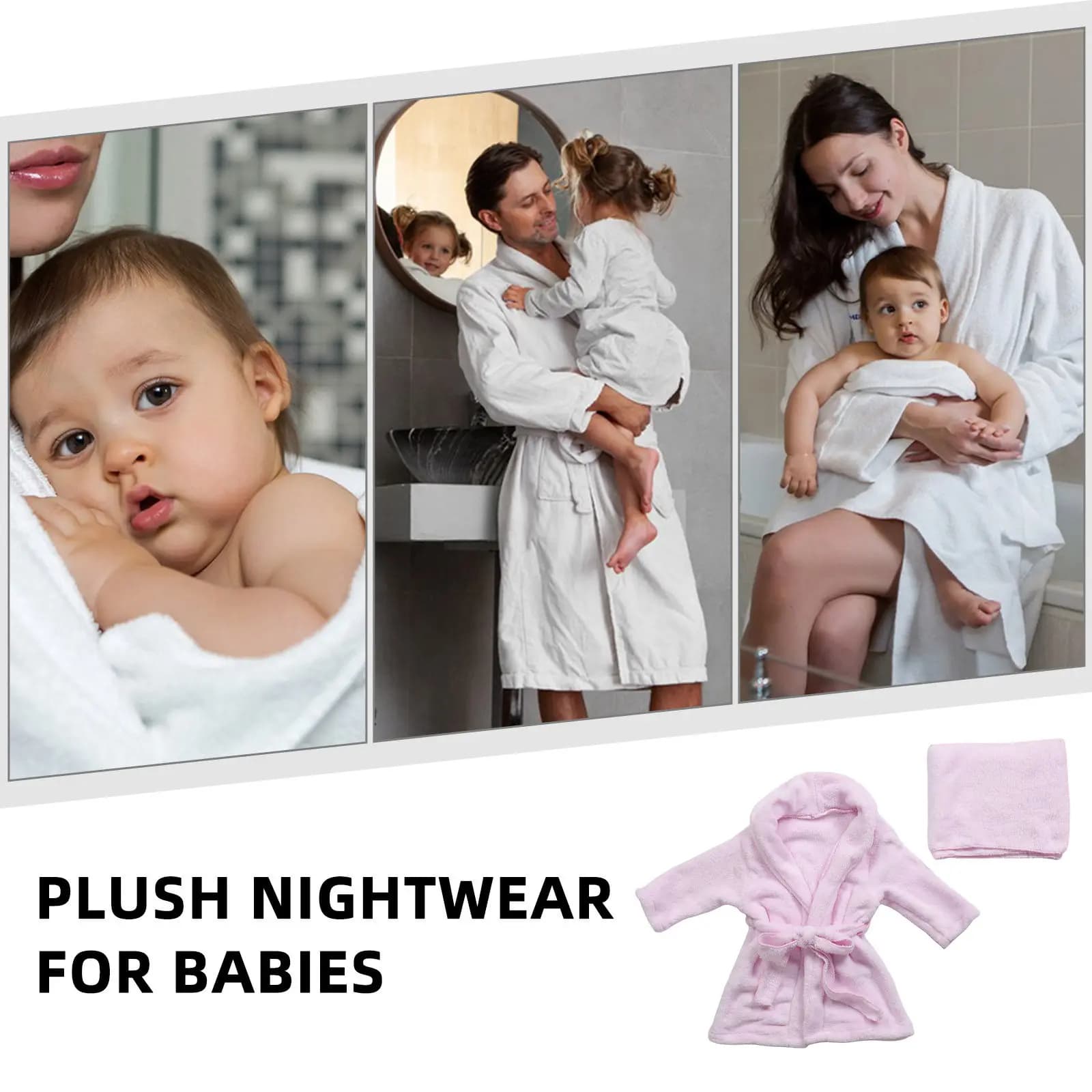 1Set Children Bathrobe Thick Coral Fleece Hooded Robe with Headscarf Soft Warm Sleepwear for Toddlers Babies After Bath Bedtime