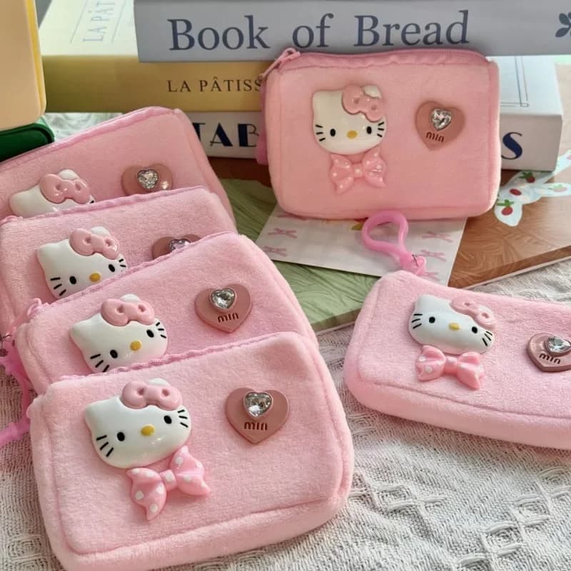Portamonete Sanrio Hello Kitty Simpatico cartone animato Anime Kt Cat Portafoglio in peluche Borsa per carte Decorazione zainetto Regali per le vacanze per ragazze