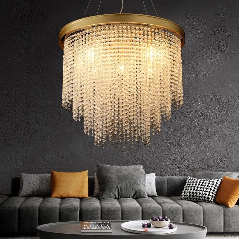 French style round crystal chandelier circle luxury living room modern tassel simple LED ring decorative lighting