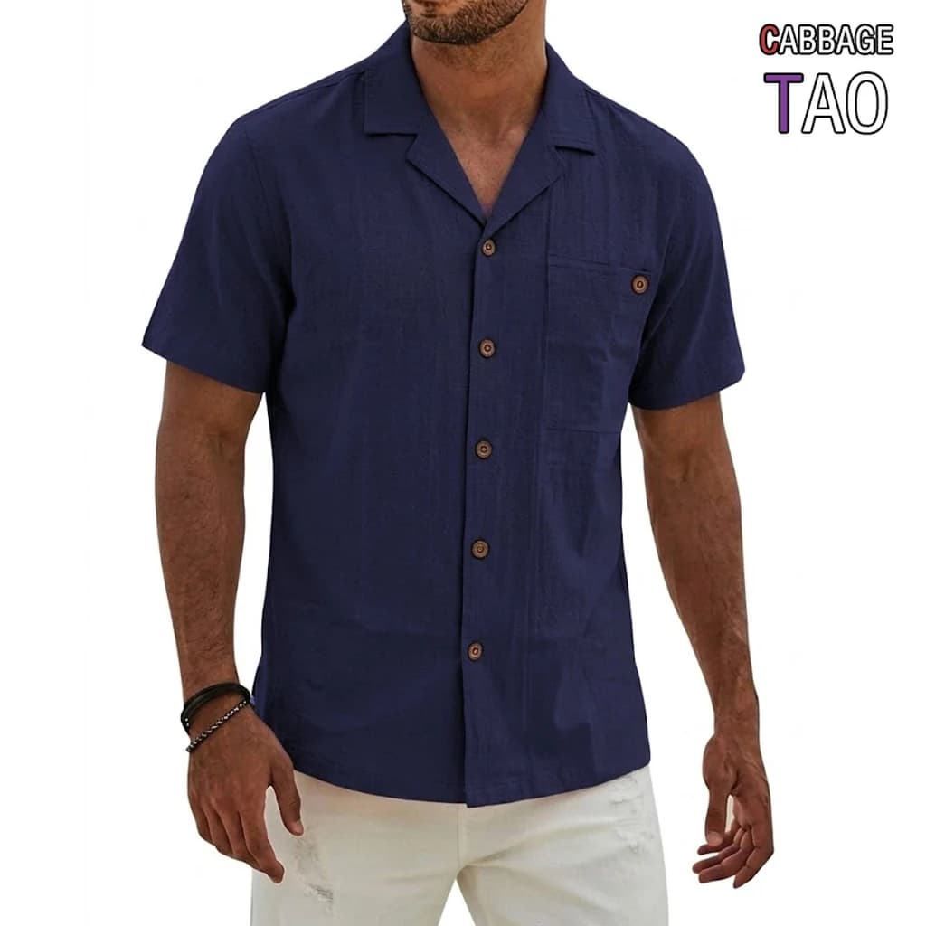 Mens Summer Lightweight Short Sleeve Tops Hawaiian Linen Shirts Casual Henley and VNeck Tees Breathable Beachwear for Modern Men