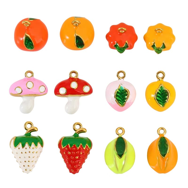 4 ciondoli colorati in acciaio inossidabile con zucca, fragola, funghi, fichi, per braccialetti fai da te, creazione di gioielli, accessori per ciondoli di frutta