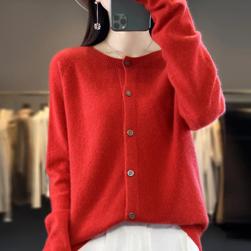 Autunno nuova linea pronto per l'uso osmanto ago 100% lana girocollo Cardigan maglione Casual da donna maglione cappotto JJ105