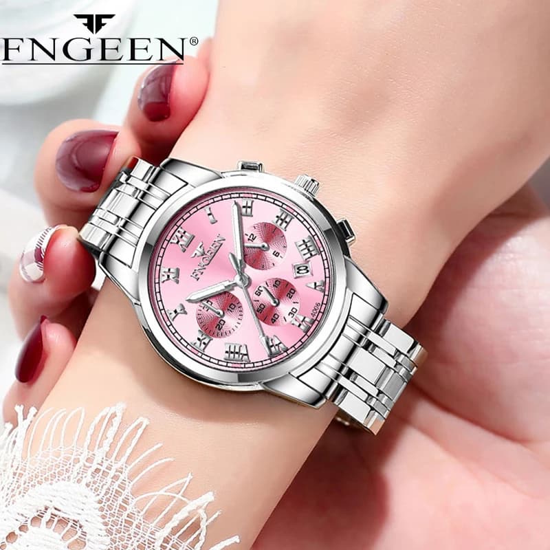 FNGEEN orologio al quarzo di lusso da donna elegante orologio in acciaio inossidabile luminoso orologio da polso con data impermeabile orologio da donna Ms4006