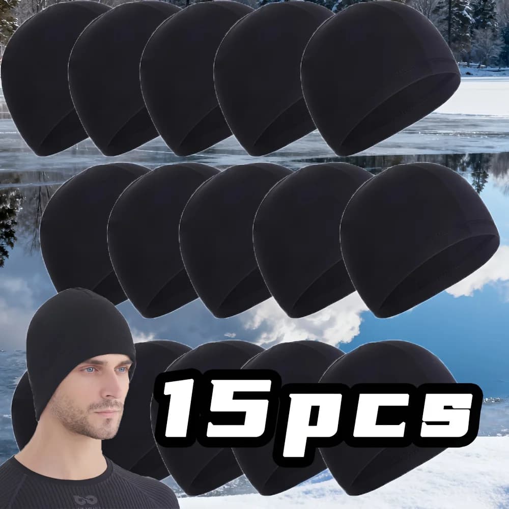 Confezione da 15 berretti neri senza visiera, set all'ingrosso di cappelli invernali unisex per il calore, con fodera in maglia elastica