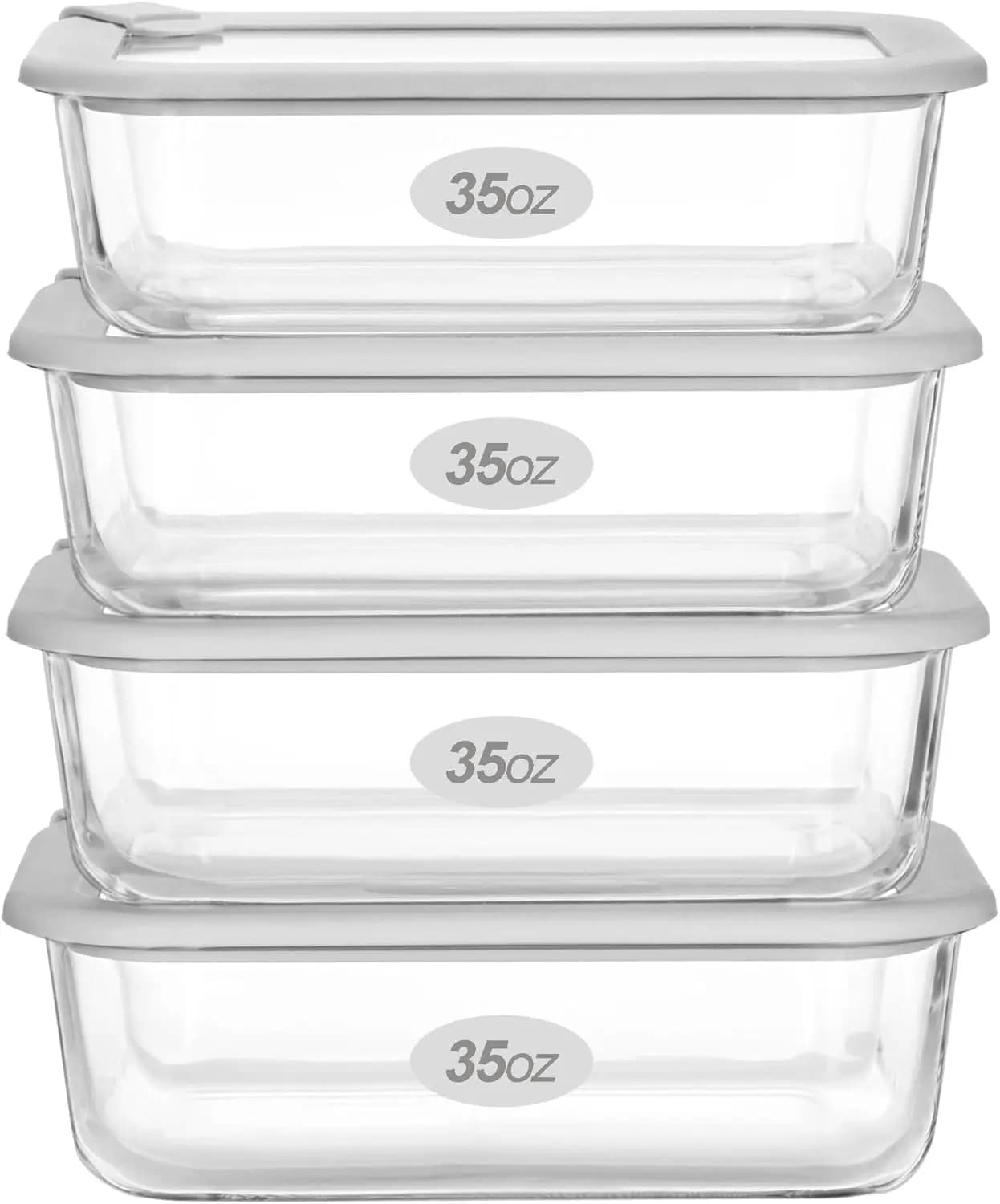 Contenitori in Vetro per Alimenti con Coperchi, Set Ermetico per Microonde, 4 Pezzi da 35oz per Preparazione Pasti