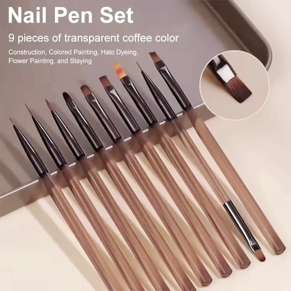 9 pezzi gel UV pittura fai da te penna pennello per unghie fodera manicure pennello da disegno acrilico per nail art design unghie punta display strumento di pittura