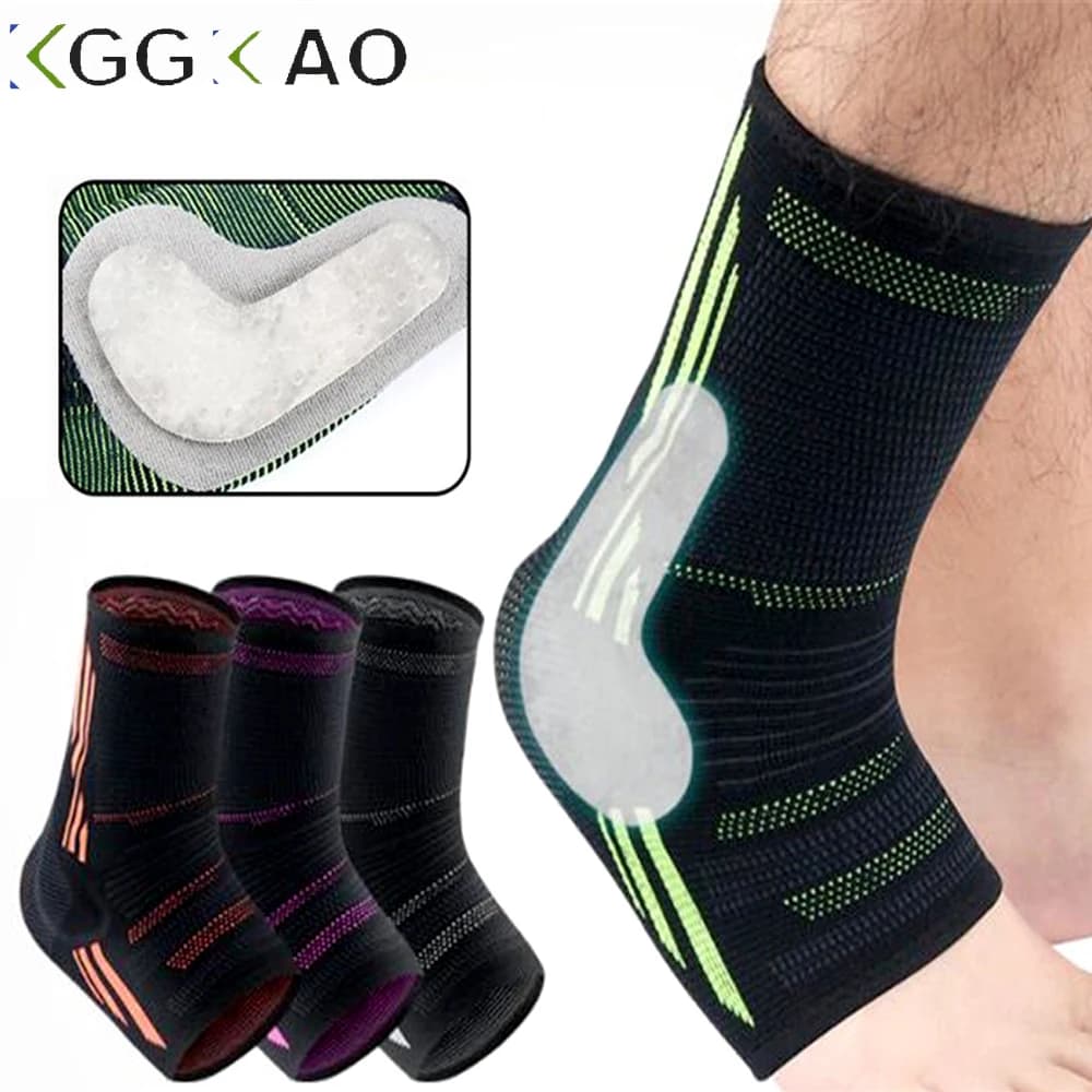 1PC Ankle Compression Sleeve for Men Women, Ankle Brace with Silicone Padded Protect Heel Ankle Support for Basketball Football