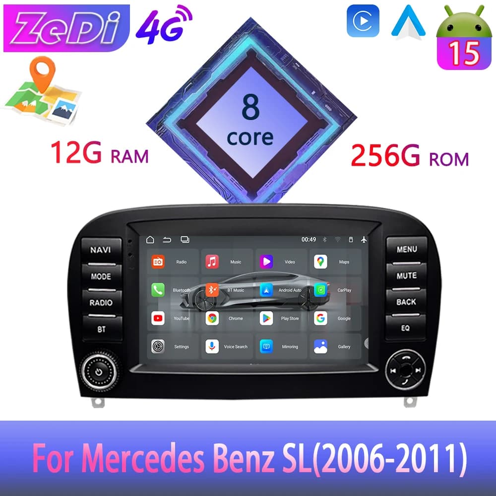 For Mercedes Benz SL(2006-2011)Android15, CarPlay Android auto reverse input split screennavigation and other functions.