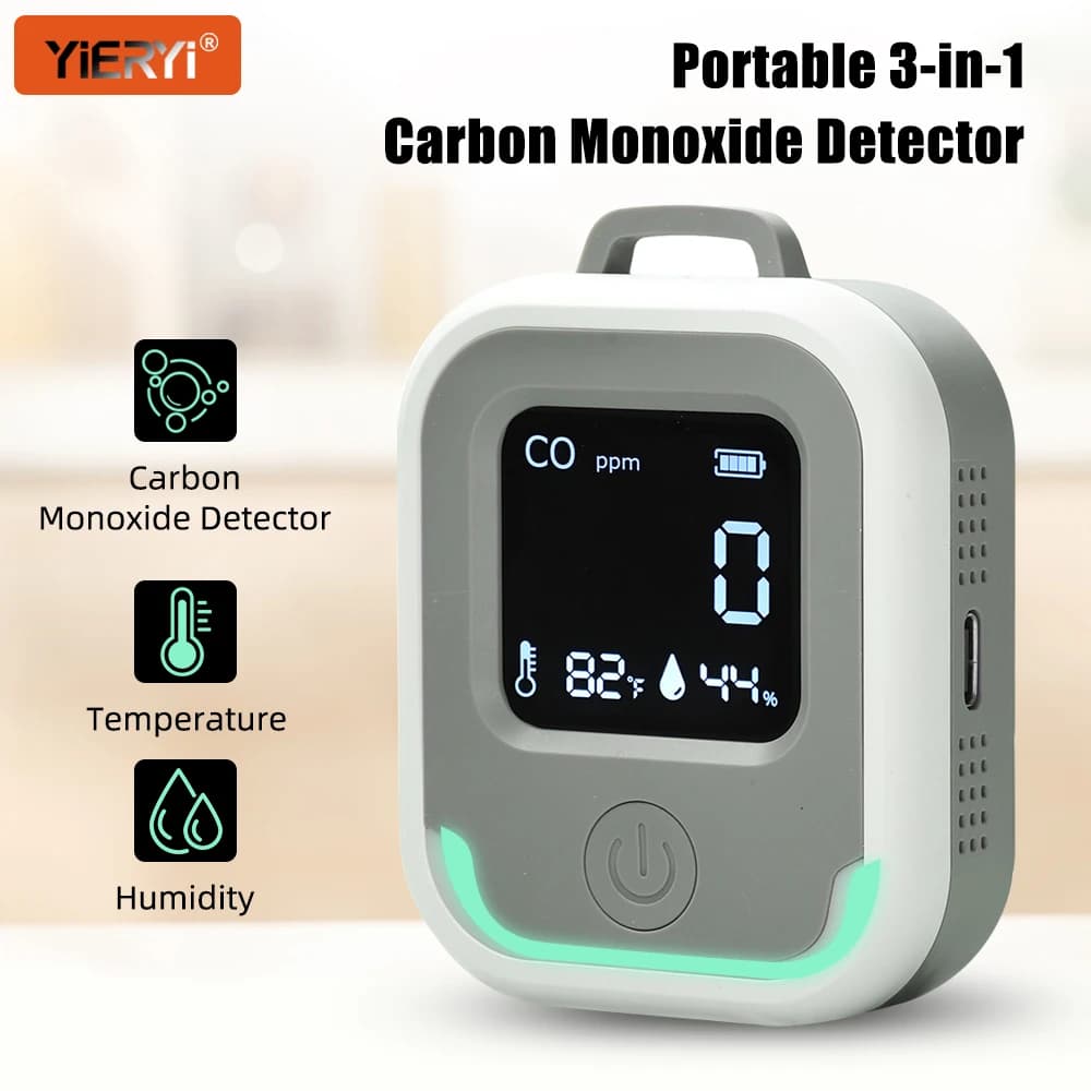 Rilevatore di Monossido di Carbonio Portatile Ricaricabile con Schermo LCD a Colori, Allarme Sonoro e Vibrazione per Sicurezza in Camper e Campeggio