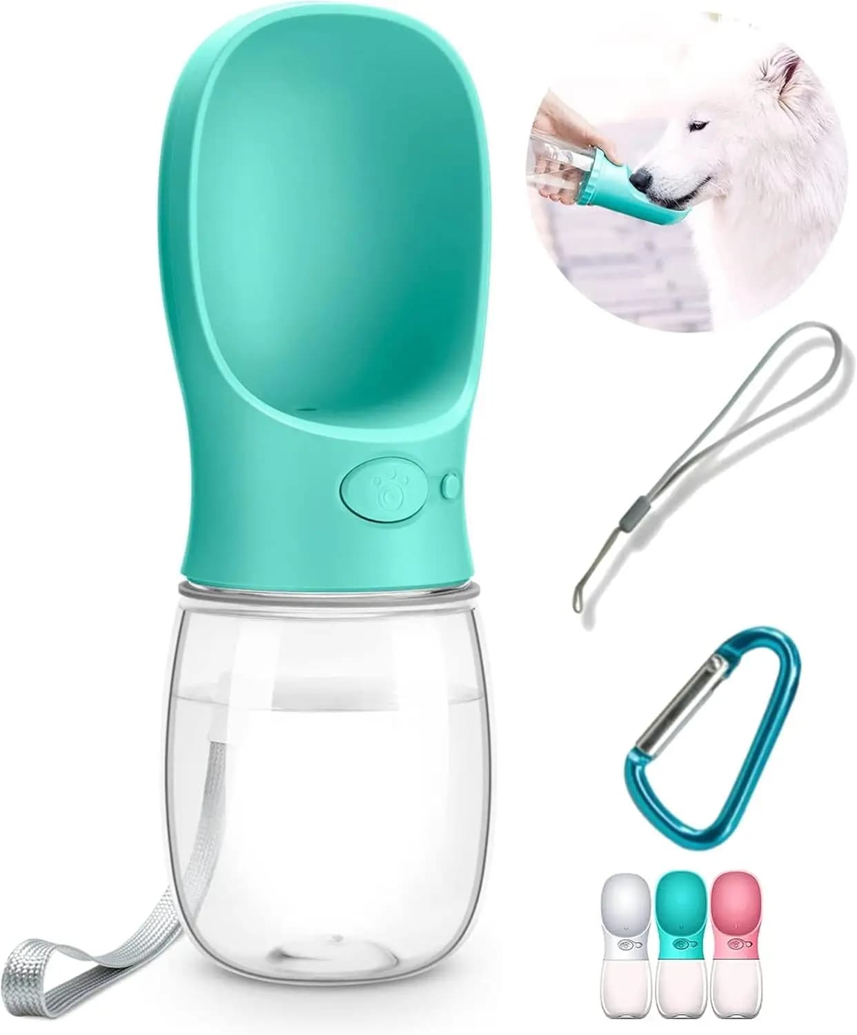 Bottiglia d'Acqua Portatile Antigoccia per Cani, Dispenser d'Acqua da Viaggio per Cuccioli con Beccuccio (350ml, Verde Acqua)