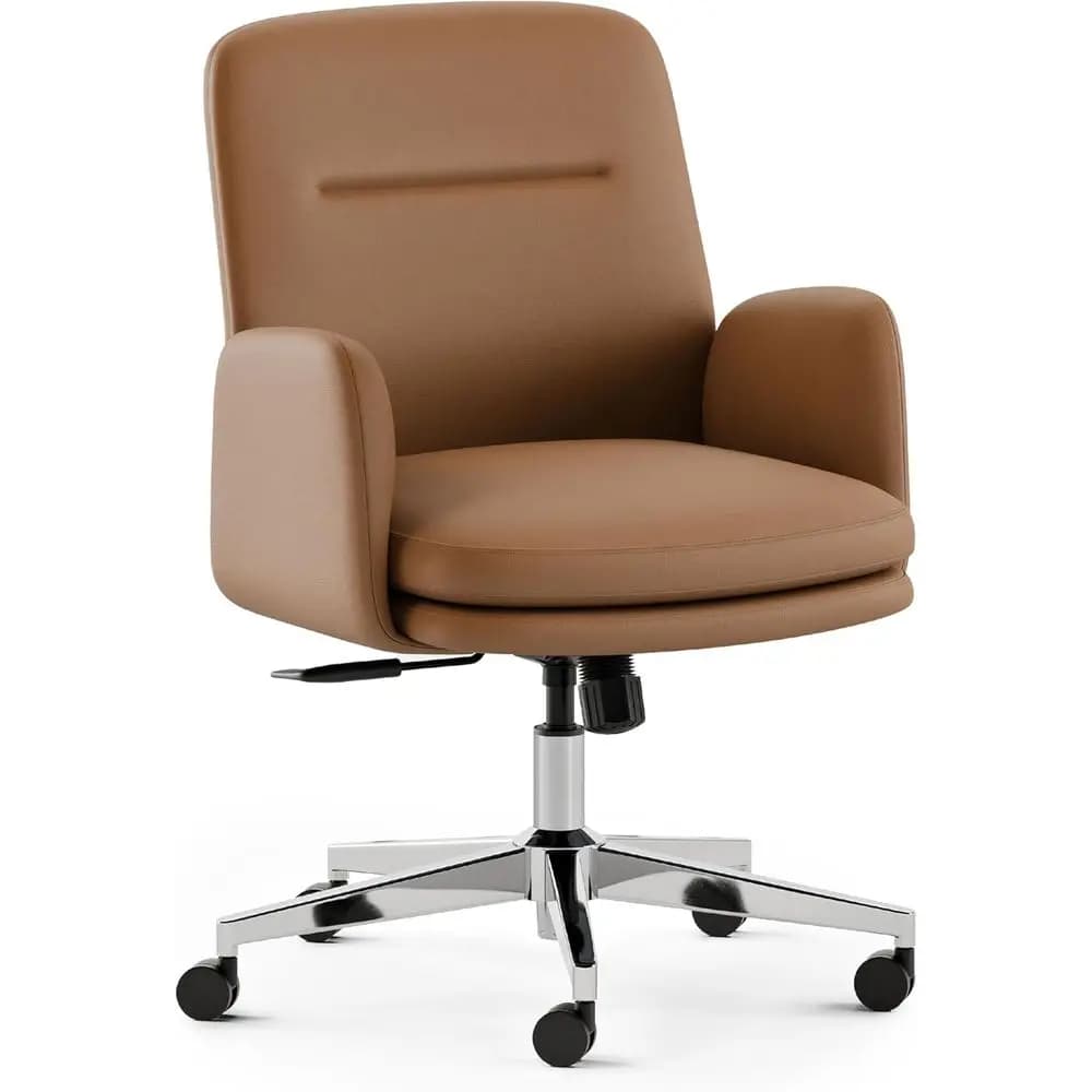 Sedia da Ufficio in Pelle Vegana con Braccioli e Schienale Rimovibili, Comfort Cloud, Altezza Regolabile, Supporto Lombare, Canyon