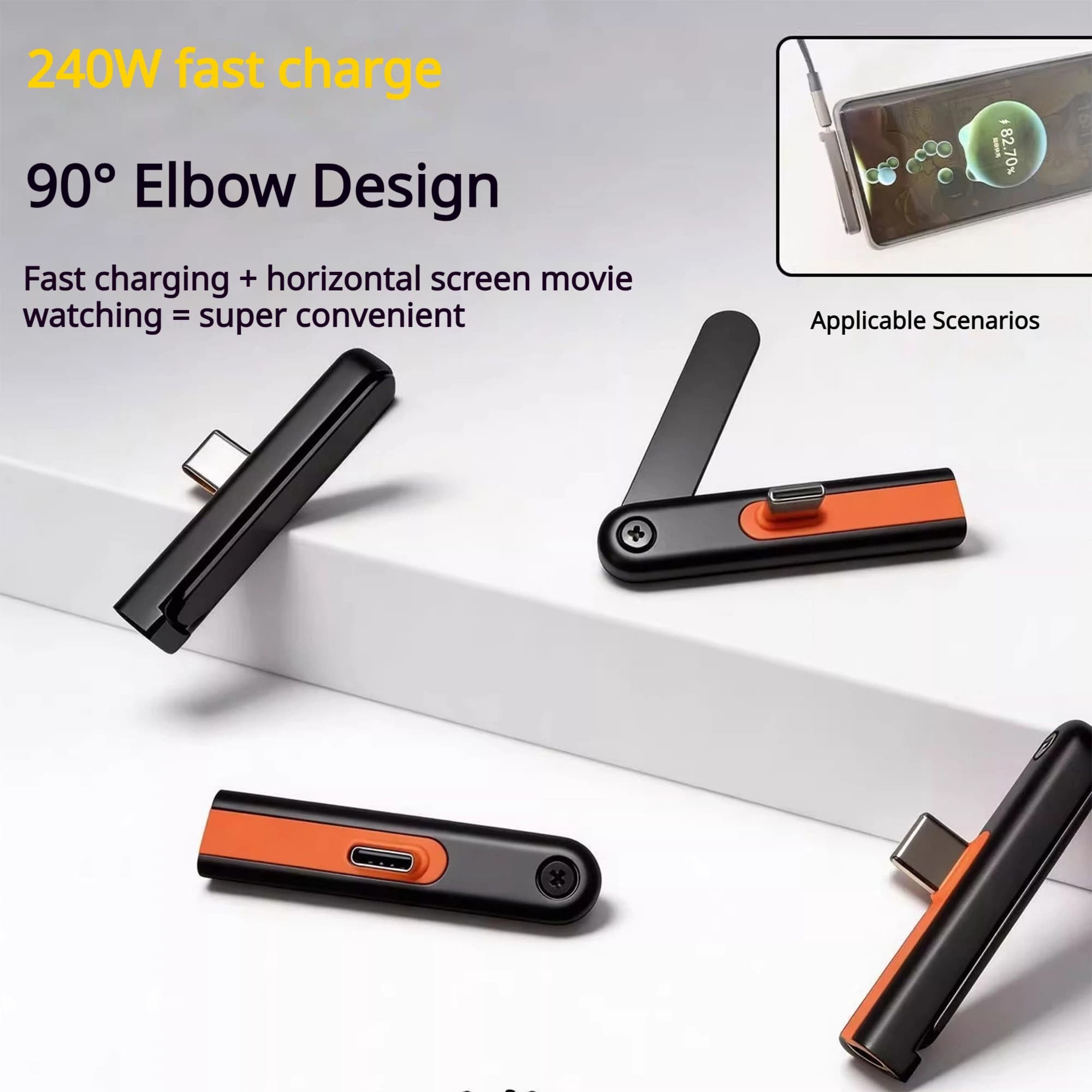 Cavo di Ricarica e Dati Pieghevole 2-in-1 da 240W, 360° ° Supporto Rotante e Nascosto Rimovibile per iPhone 17 Pro Max, Huawei, Samsung S26