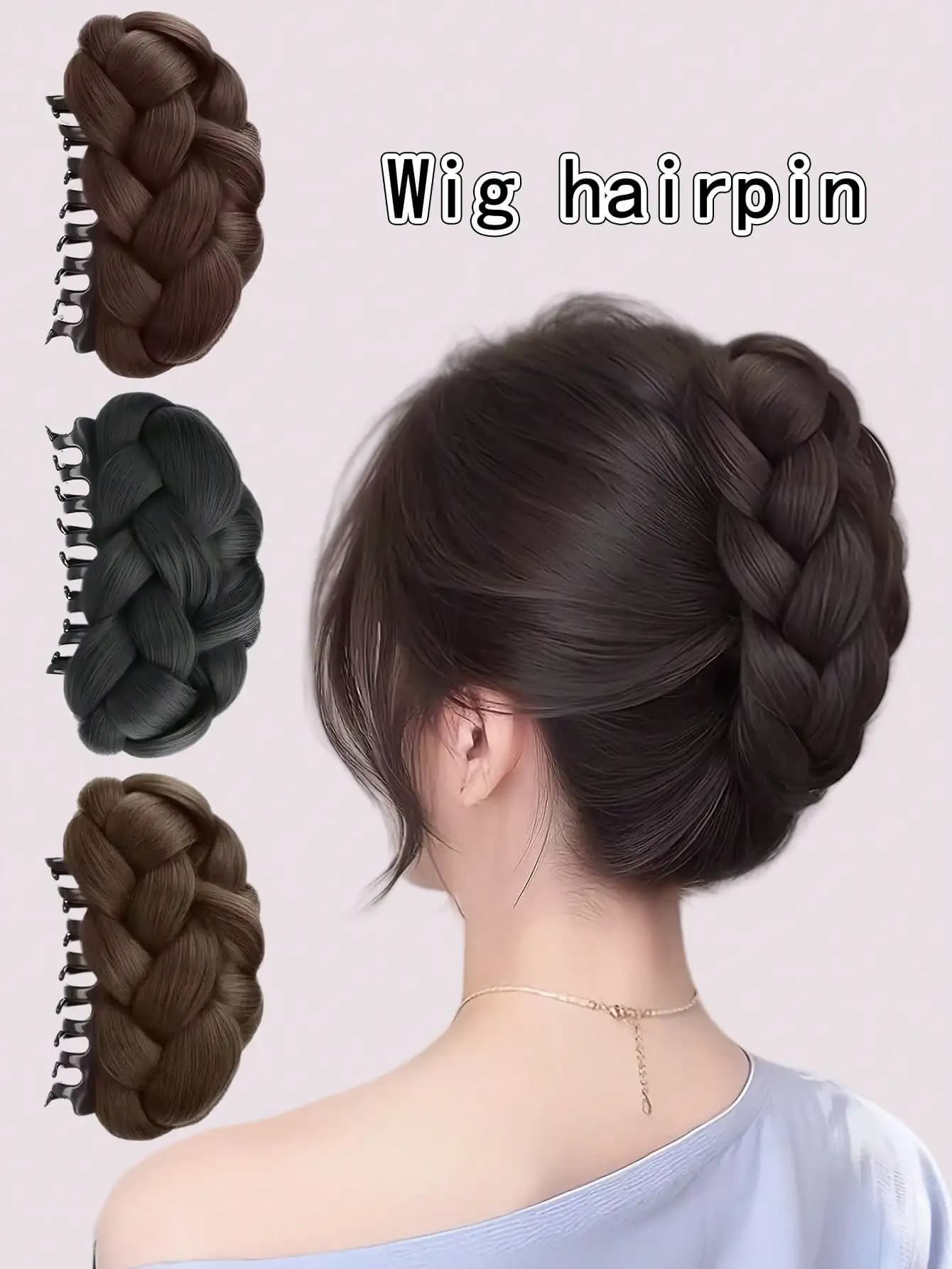 Fermaglio per capelli a chignon intrecciato con base a clip - Marrone scuro, Nero, Marrone cenere