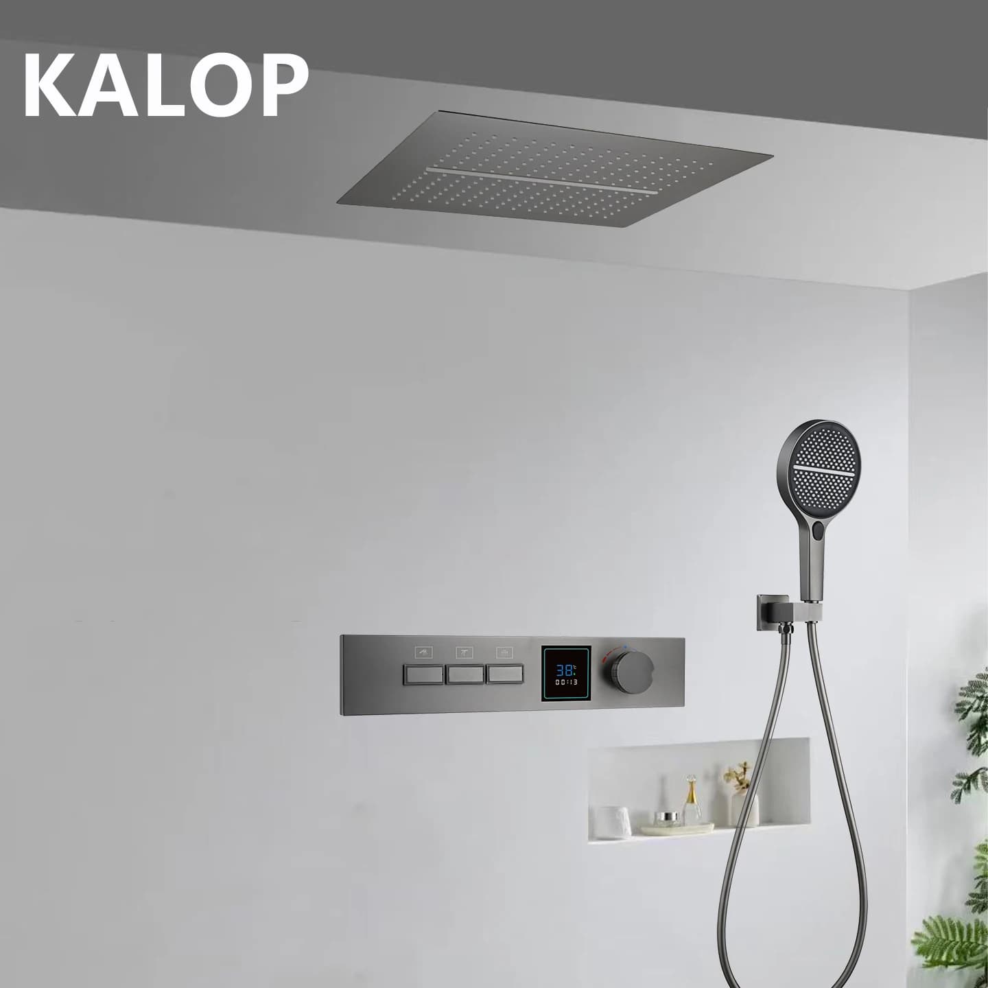 Faster shower head, intelligent temperature control, full copper gun, embedded gray digital LED display button